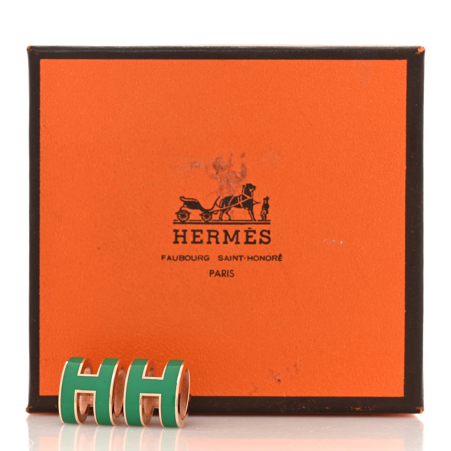 Hermes Gold Lacquered Mini Pop H Earrings Malachite 7 of 7