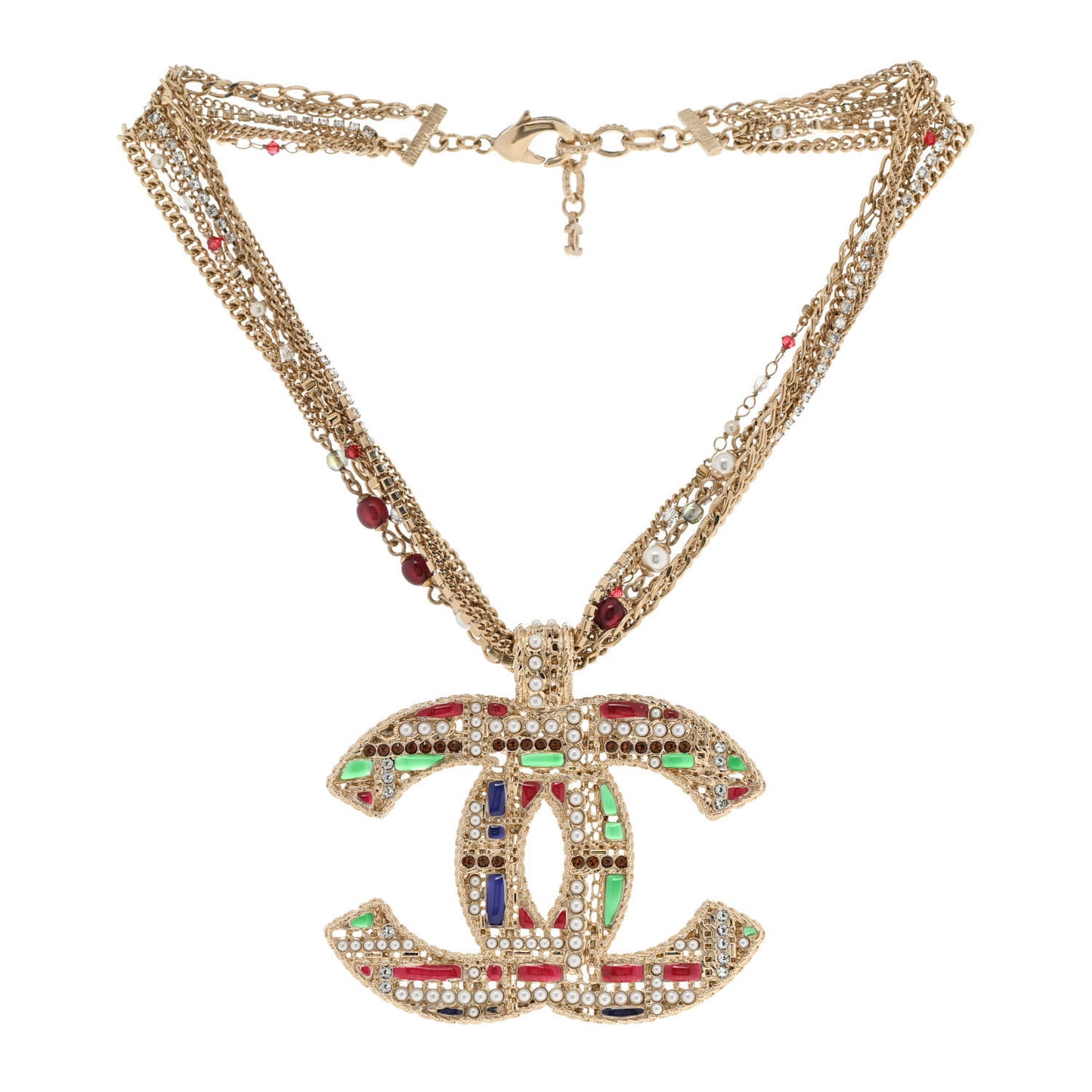Tweed Effect Multi Strand CC Large Pendant Necklace Gold Multicolor