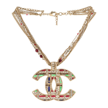 Chanel Tweed Effect Multi Strand CC Large Pendant Necklace Gold Multicolor 3 of 6