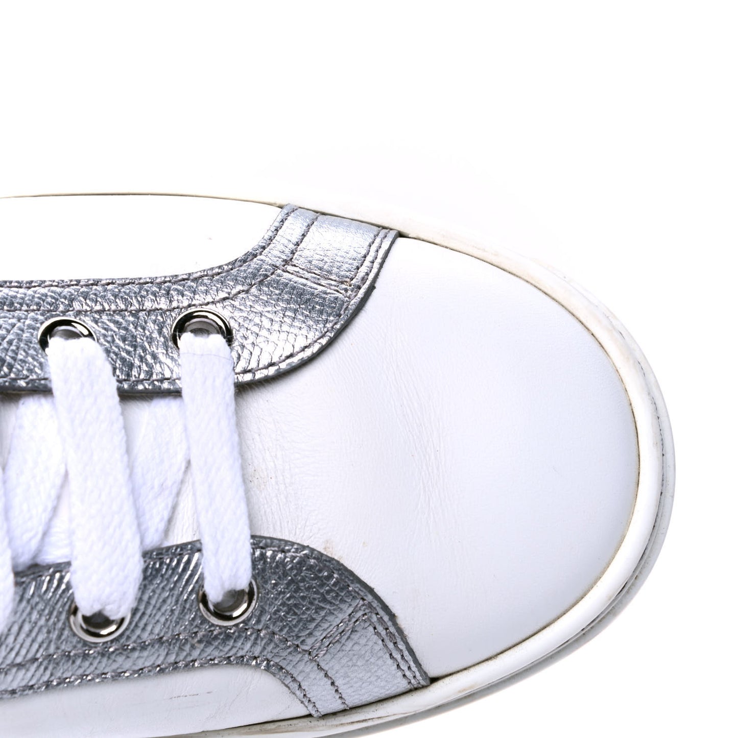 Calfskin Epsom Womens Velvet Sneakers 36 White Silver