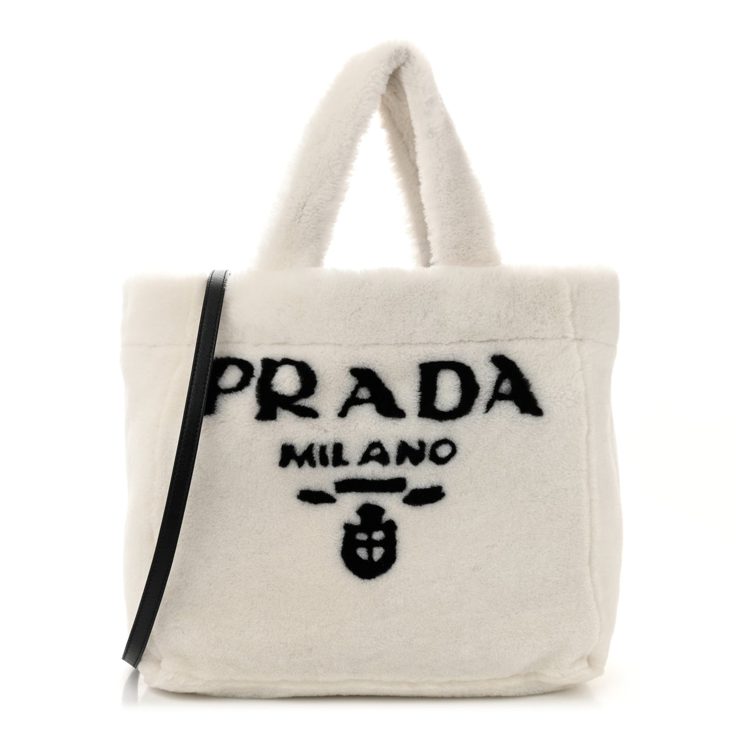 Shearling Logo Tote White Black