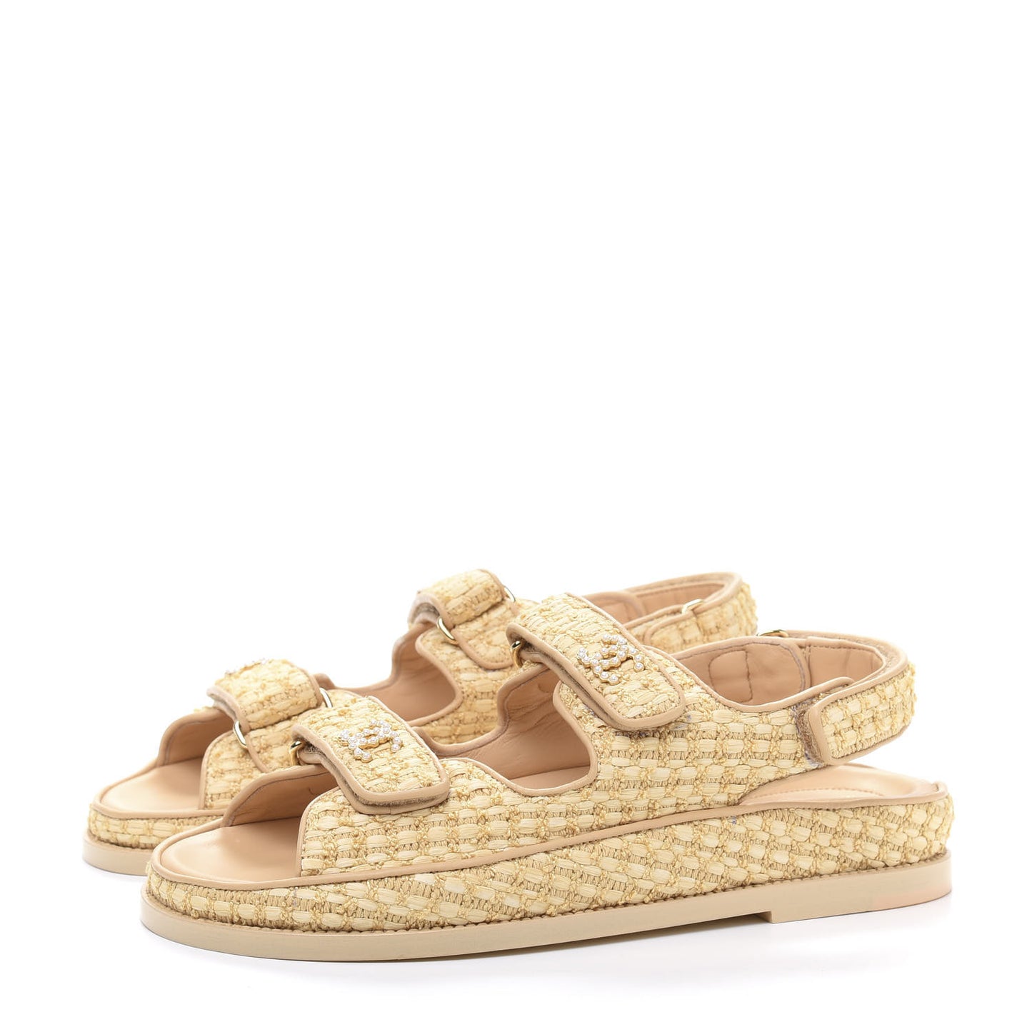 Braided Fabric Velcro Dad Sandals 38.5 Beige