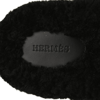 Hermes Calfskin Woolskin Womens Chypre Sandals 40 Black 6 of 8