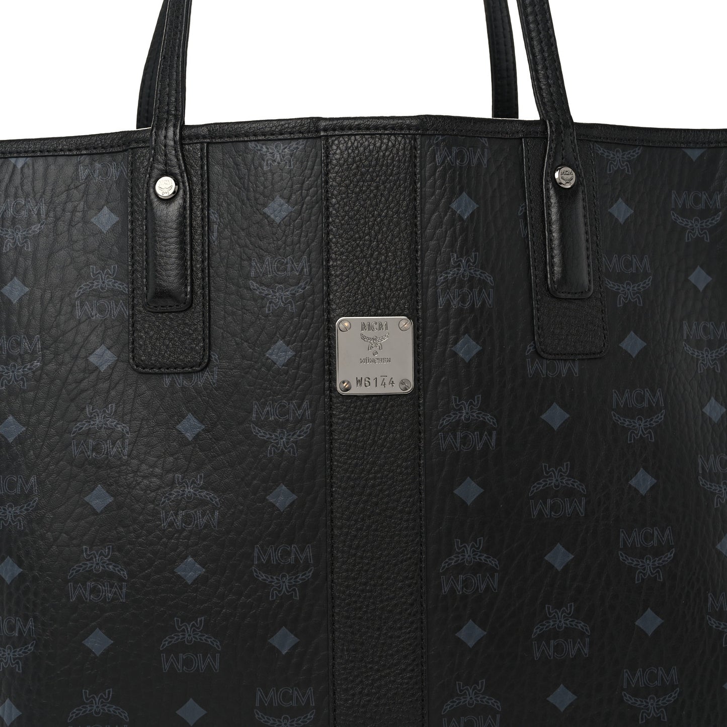 Grained Calfskin Visetos Medium Liz Reversible Shopper Tote Black