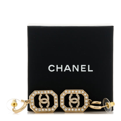 Chanel Crystal Pearl CC Geometric Drop Earrings Gold 5 of 5