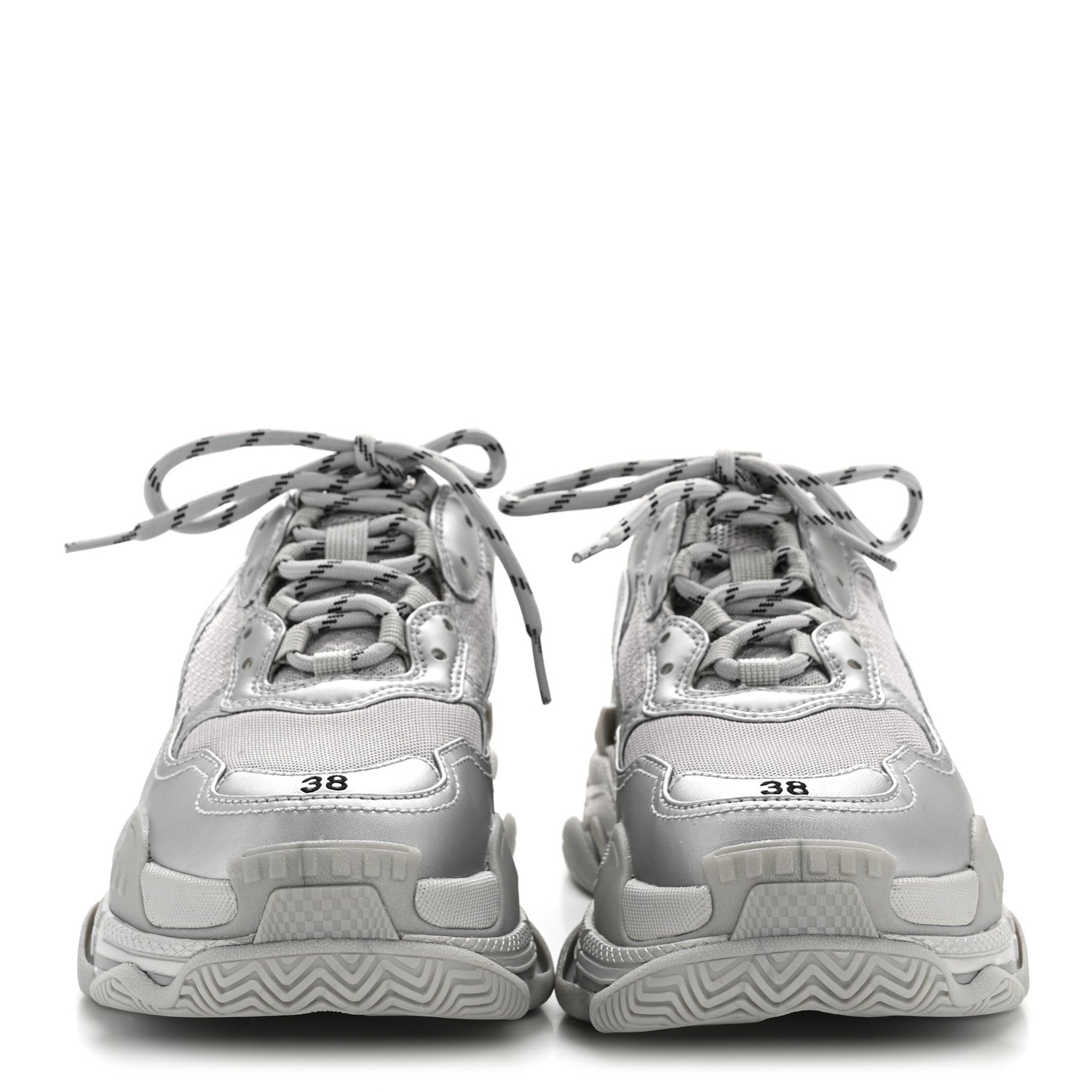 Balenciaga Metallic Fabric Mesh Womens Triple S Sneakers 38 Silver
