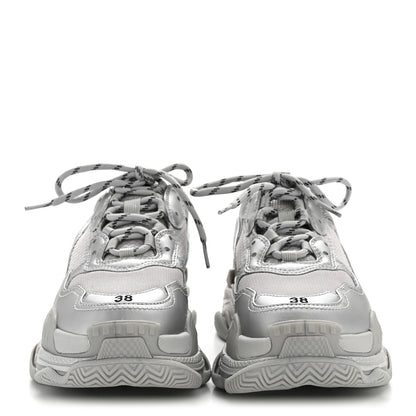 Balenciaga Metallic Fabric Mesh Womens Triple S Sneakers 38 Silver 3 of 8