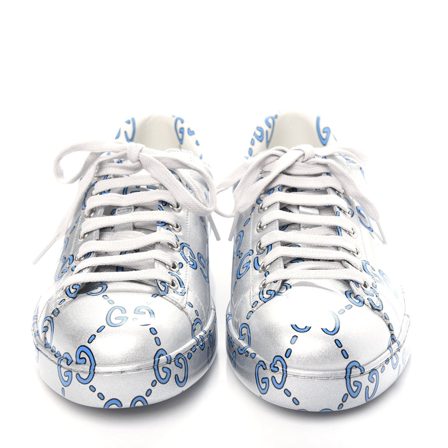 Miro Rubber Wax GucciGhost Print Mens New Ace Sneakers 8.5 Silver