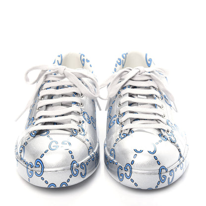 Gucci Miro Rubber Wax GucciGhost Print Mens New Ace Sneakers 8.5 Silver 2 of 12