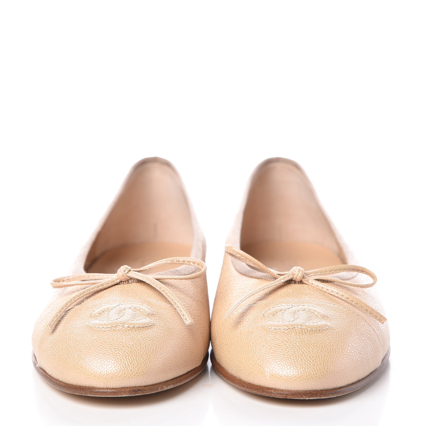 Grained Calfskin Cap Toe Ballerina Flats 38.5 Beige