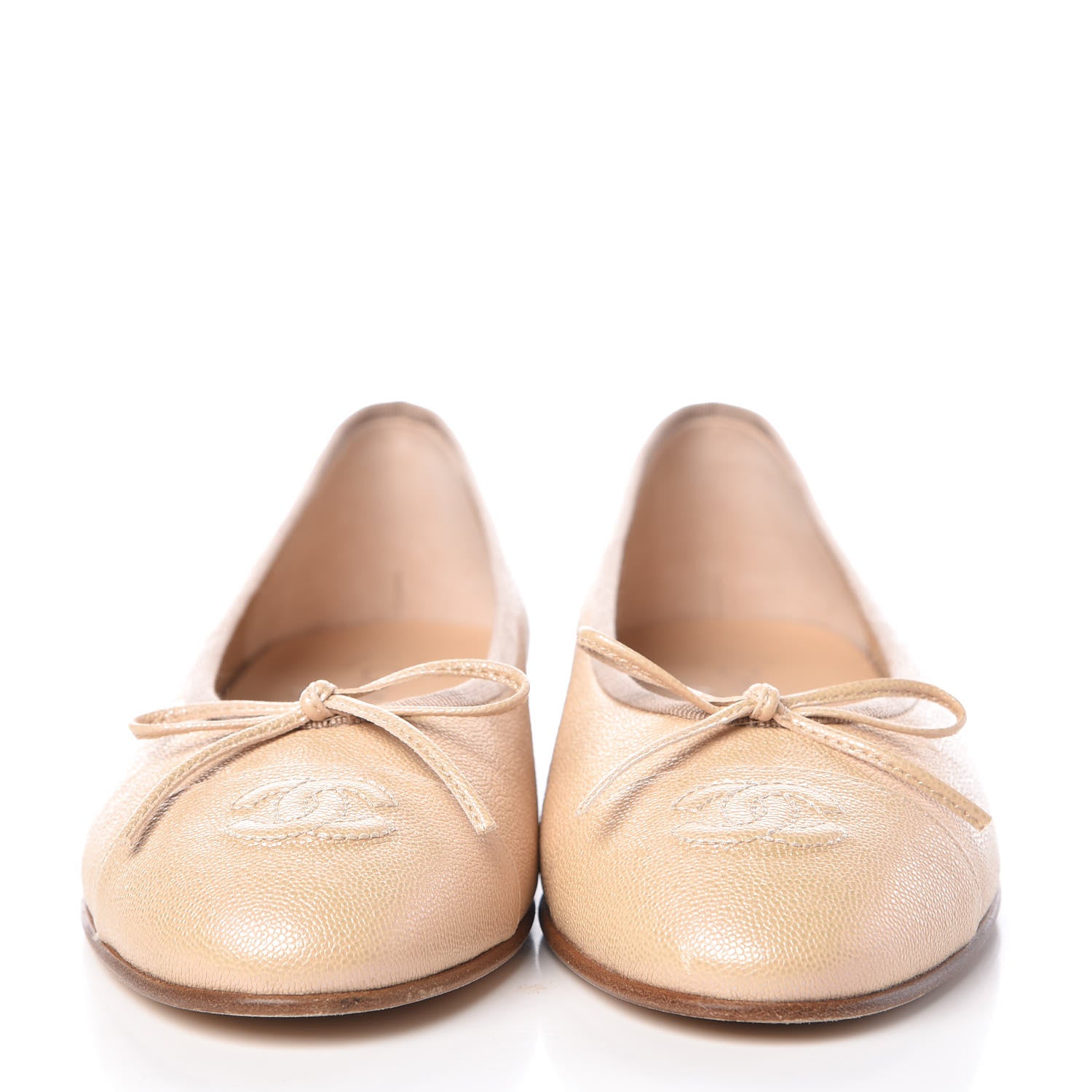 Chanel Grained Calfskin Cap Toe Ballerina Flats 38.5 Beige 2 of 9