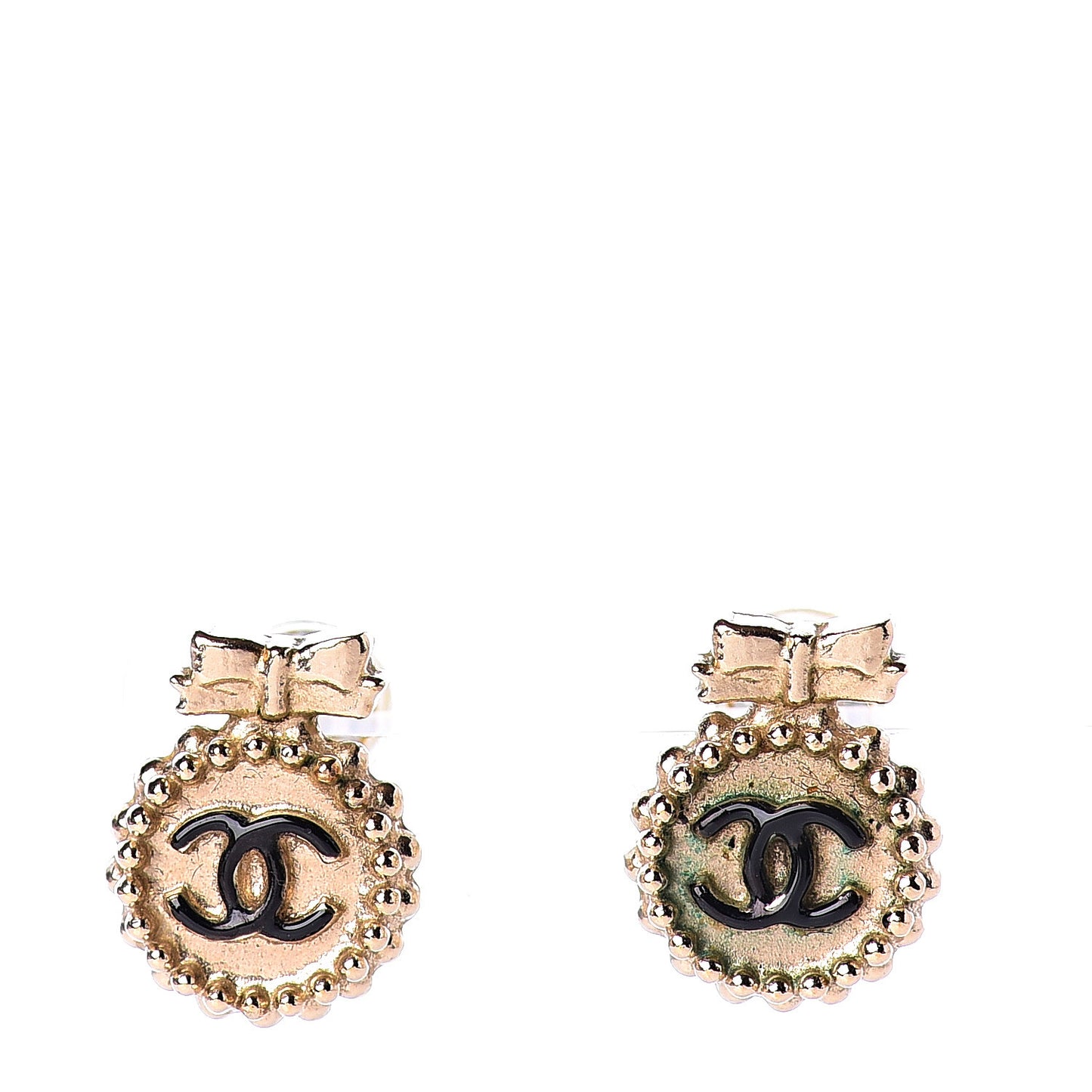 CC Bow Earrings Black Gold