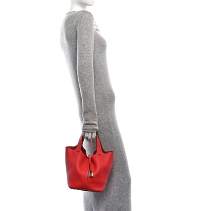 Hermes Taurillon Clemence Picotin Lock 22 MM Rouge Pivoine 2 of 10
