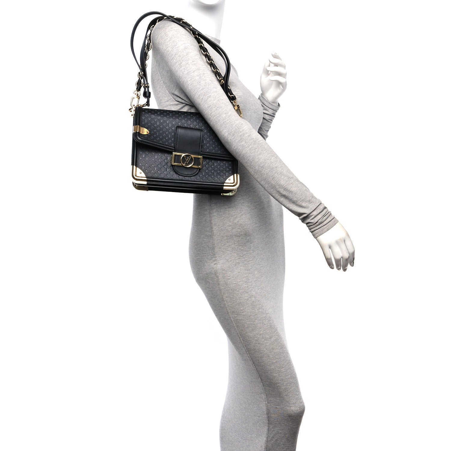 Louis Vuitton Calfskin Nanogram Embossed Dauphine MM Black 2 of 10