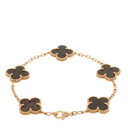 Van Cleef & Arpels 18K Rose Gold Silver Obsidian 5 Motifs Vintage Alhambra Bracelet 2 of 5