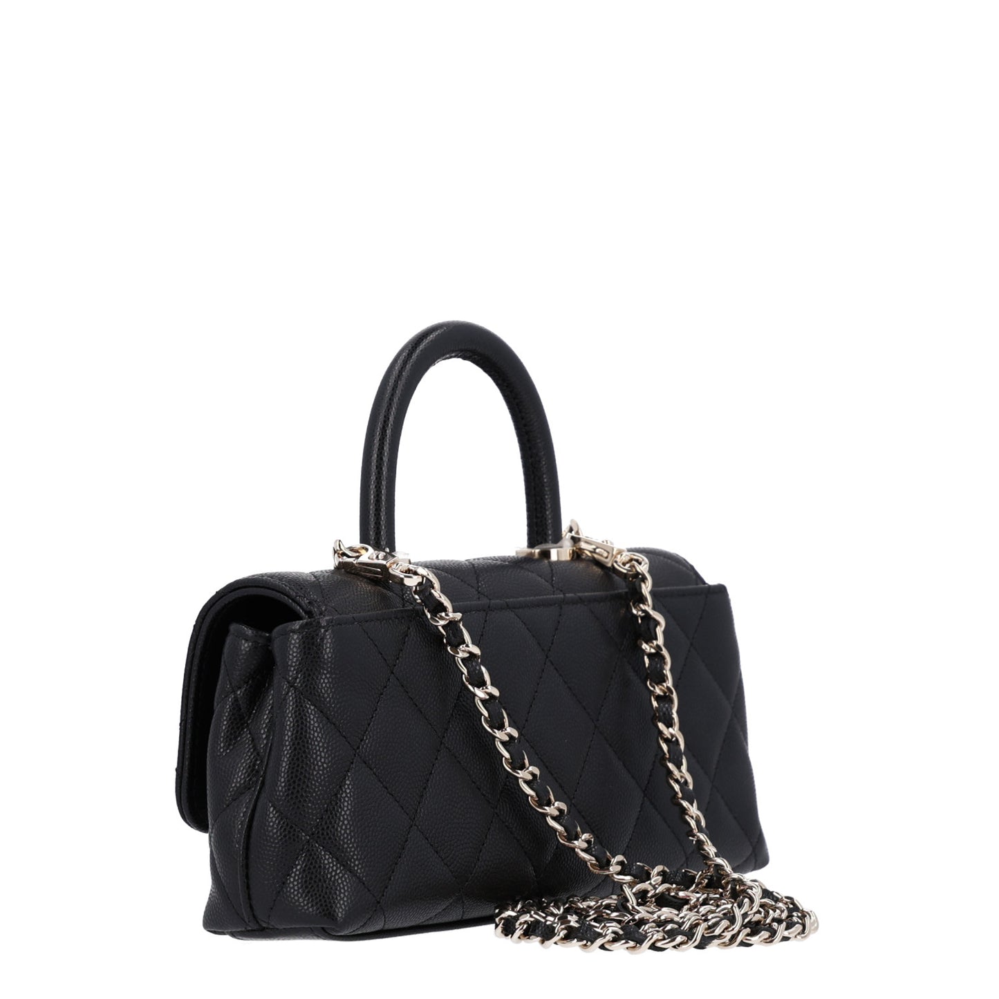 Caviar Quilted Coco Handle East West Clutch With Chain Black