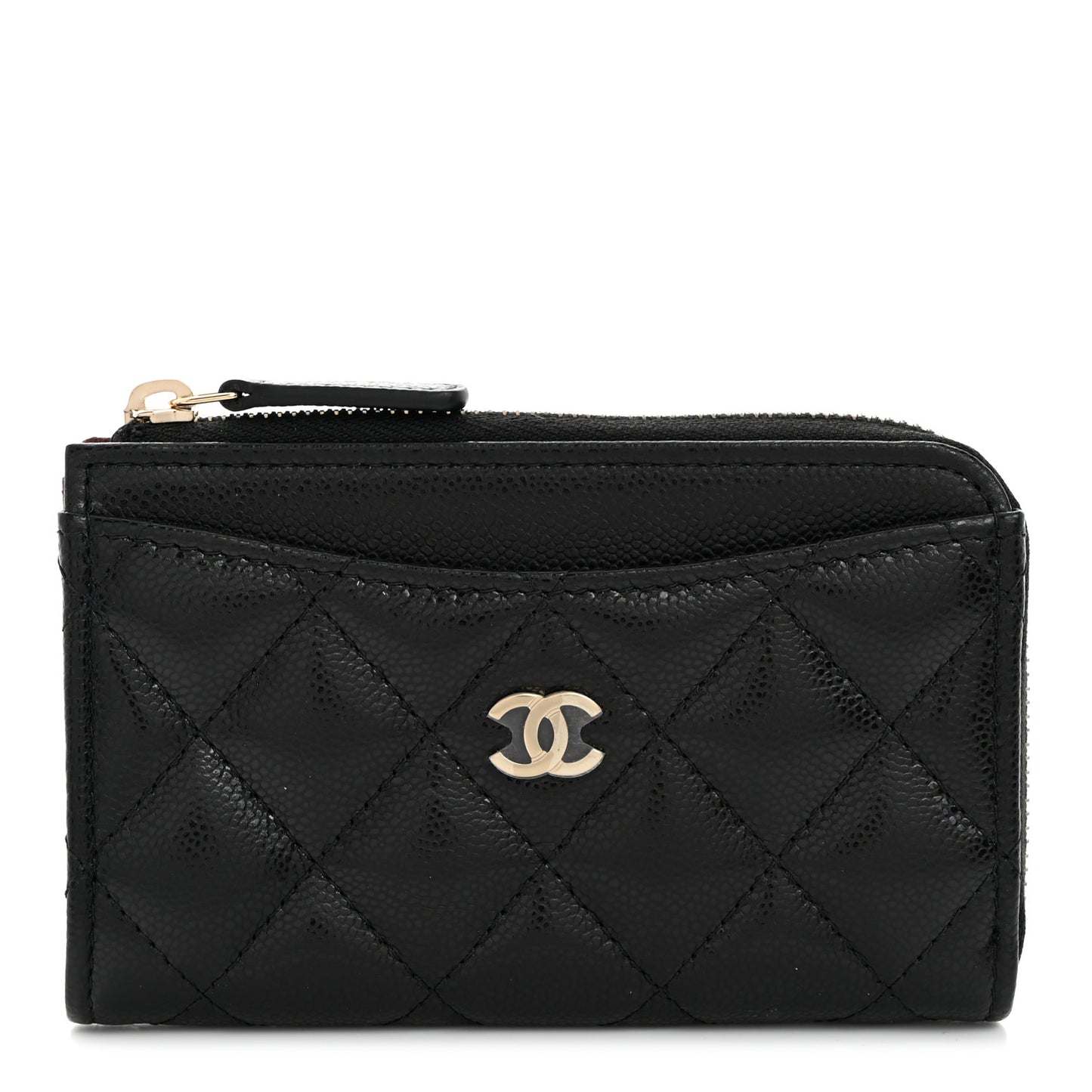Caviar Quilted CC Zip Around Card Holder Black