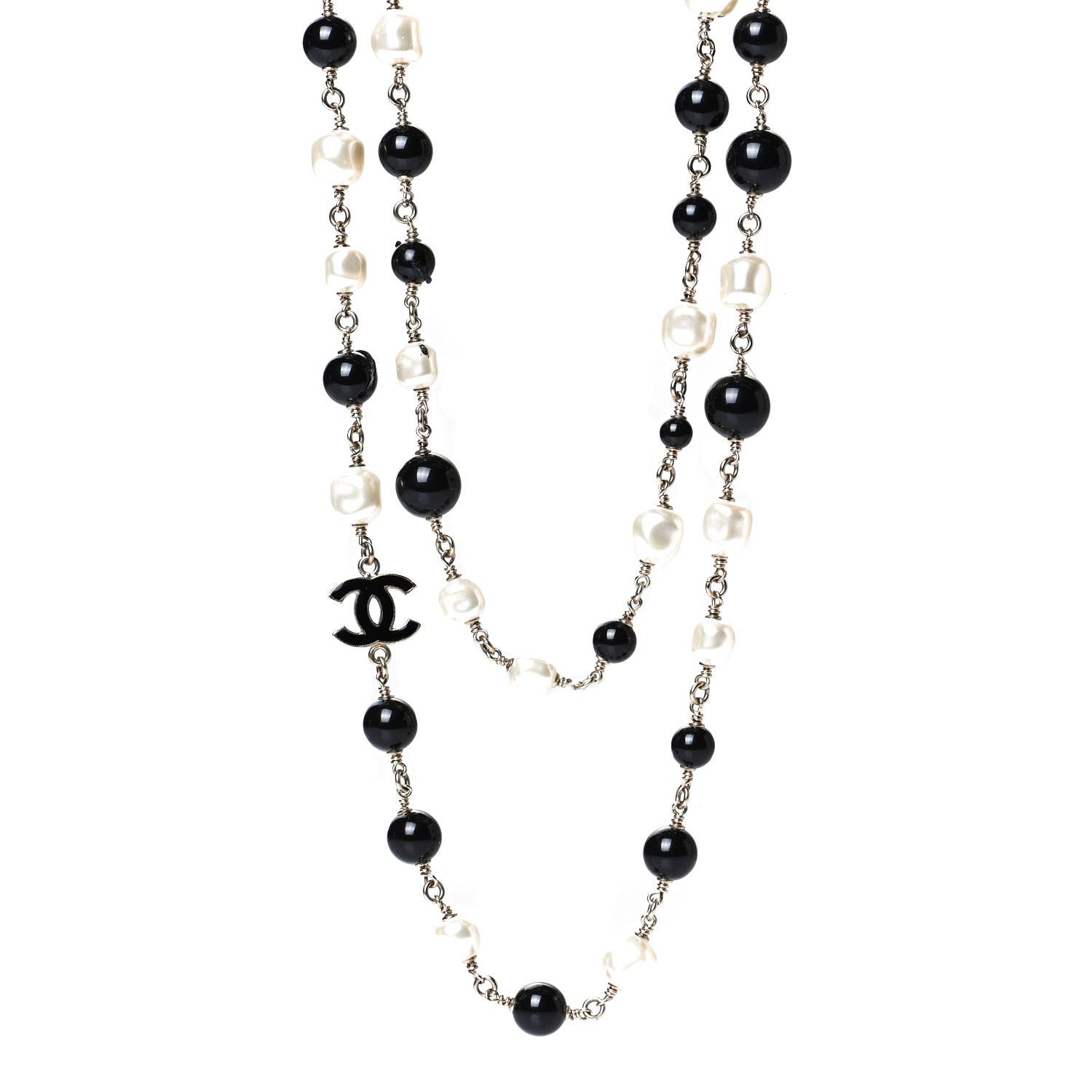 Chanel Pearl Bead Enamel CC Long Necklace Black Light Gold 1 of 5