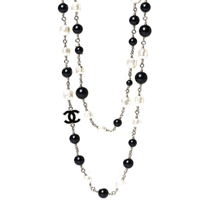 Chanel Pearl Bead Enamel CC Long Necklace Black Light Gold 1 of 5
