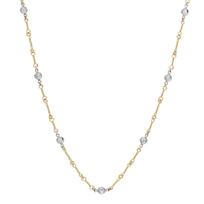Roberto Coin 18K Yellow White Gold Diamond By the Inch Seven Station Dog Bone Necklace 1 of 5