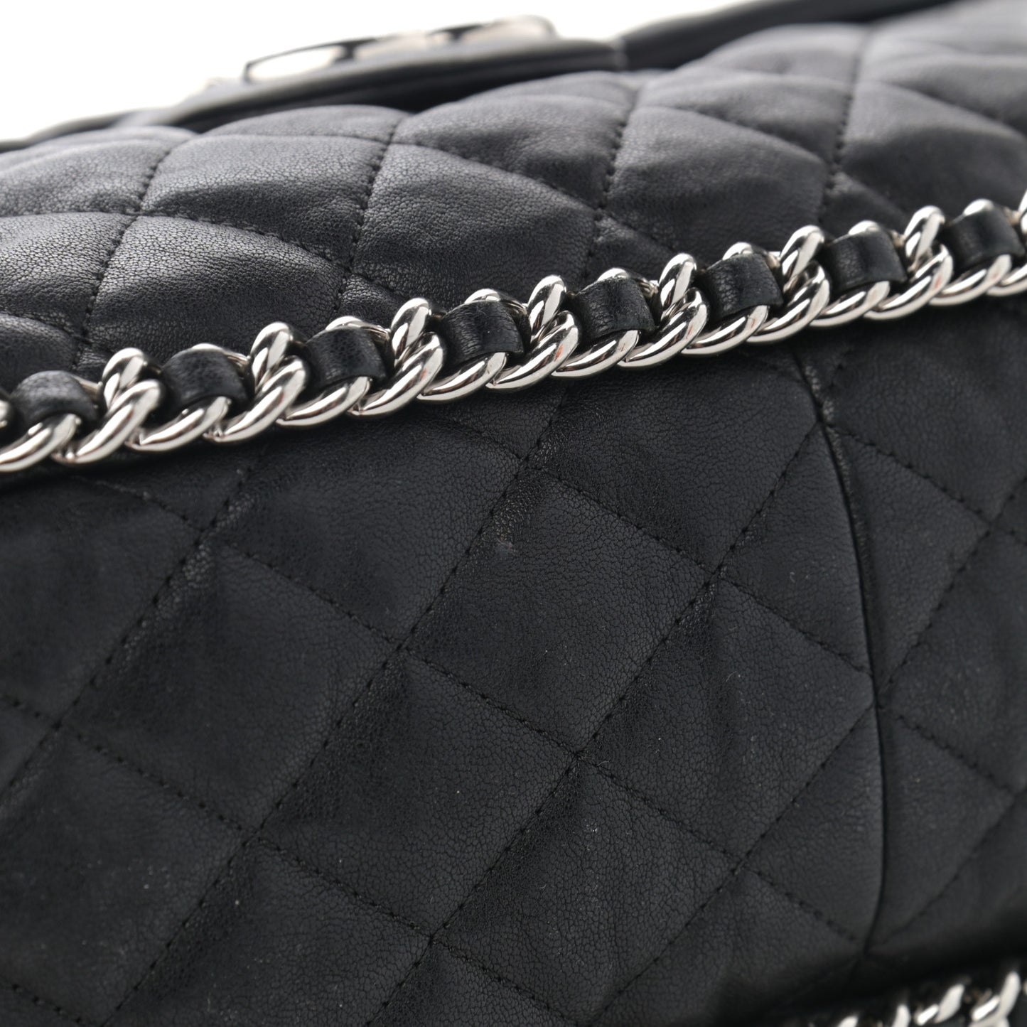 Washed Lambskin Quilted Maxi Chain Around Flap Black