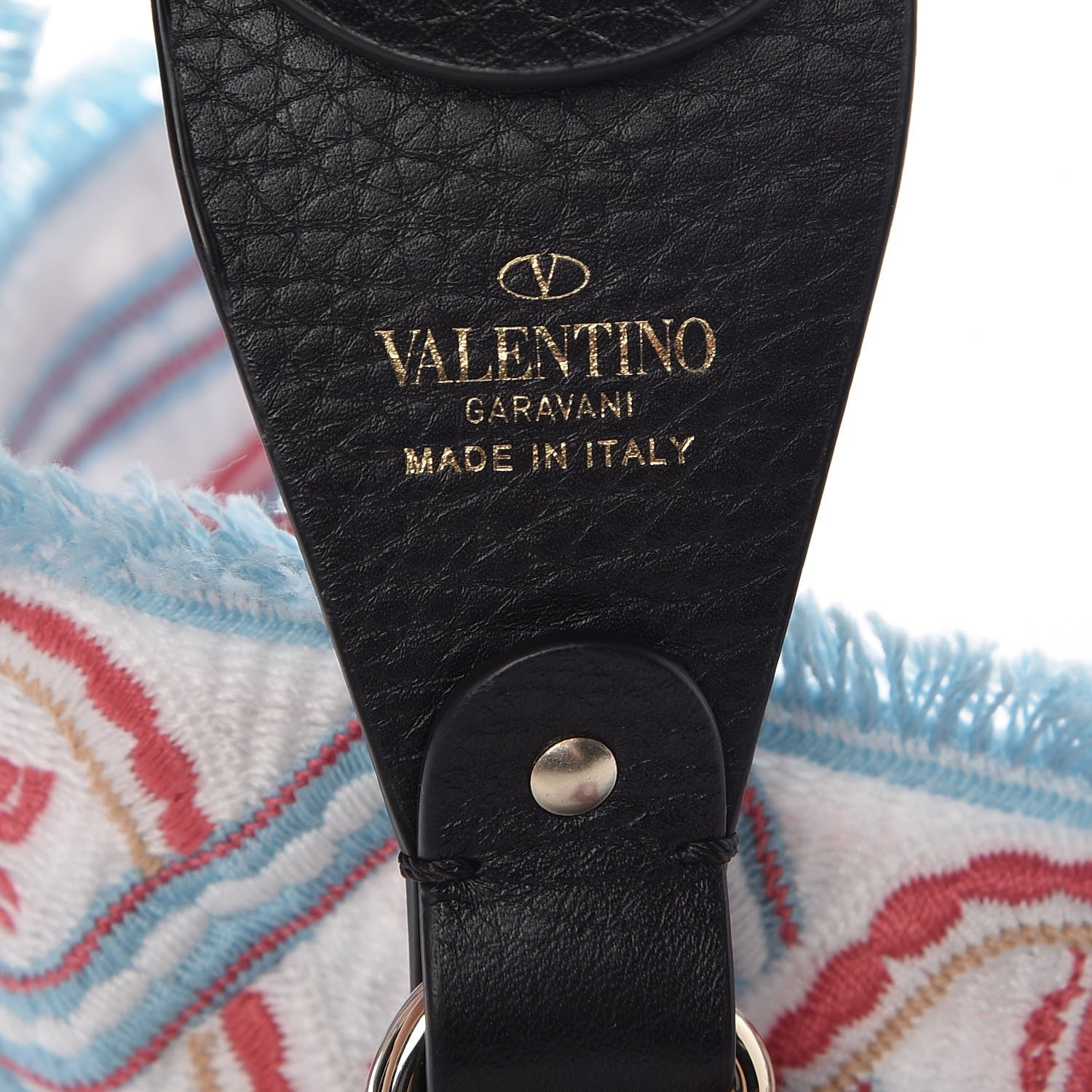 Valentino Garavani Canvas Animal Embroidered Rockstud Guitar Strap Light Blue 3 of 3