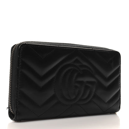 Gucci Calfskin Matelasse GG Marmont Zip Around Wallet Black 3 of 9