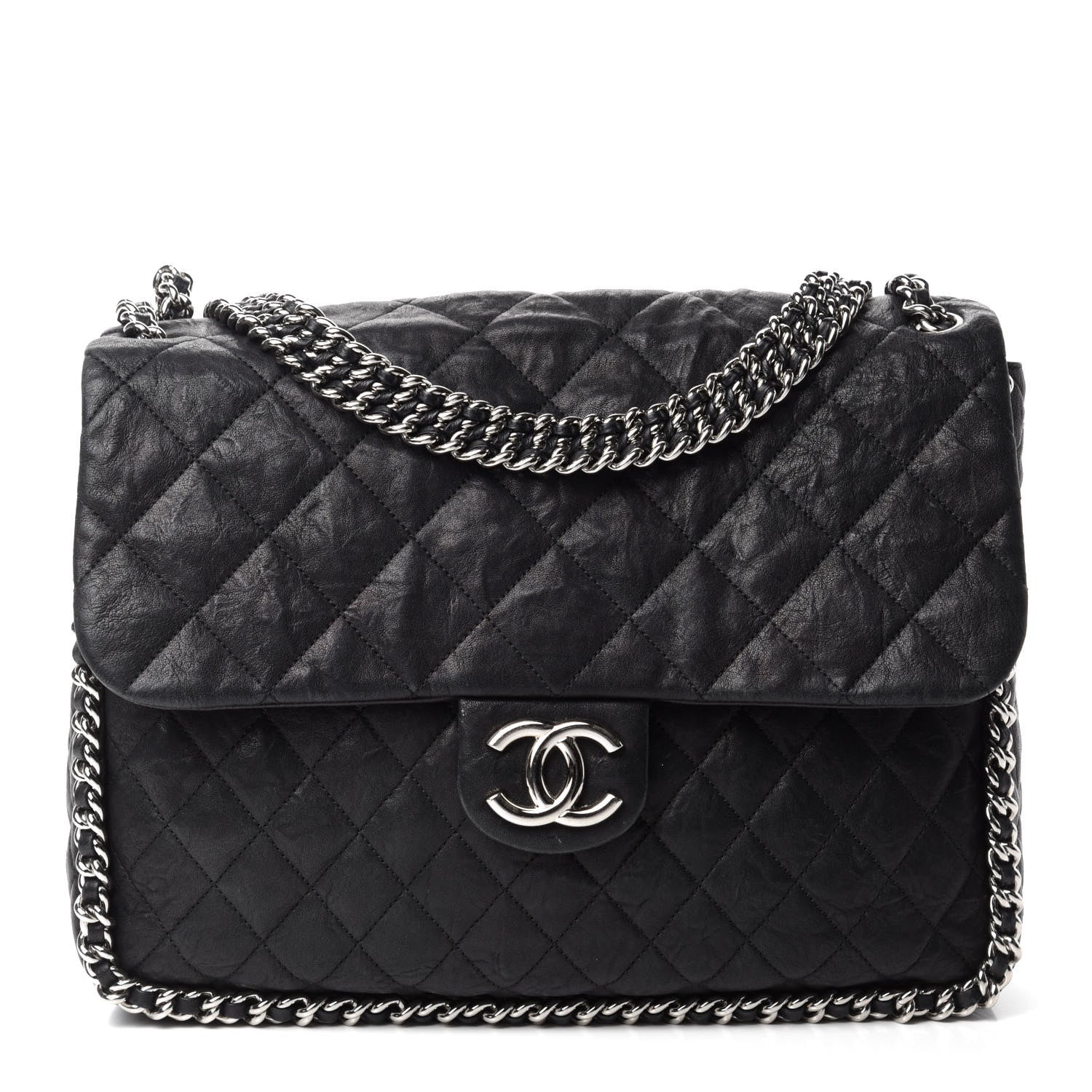 Chanel Washed Lambskin Quilted Maxi Chain Around Flap Black 1 of 10