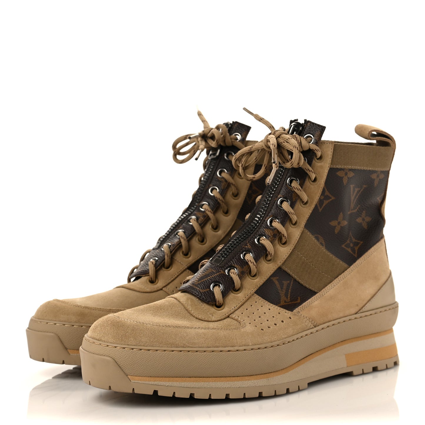 Suede Monogram Harlem Mens Ankle Boots 7 Sand