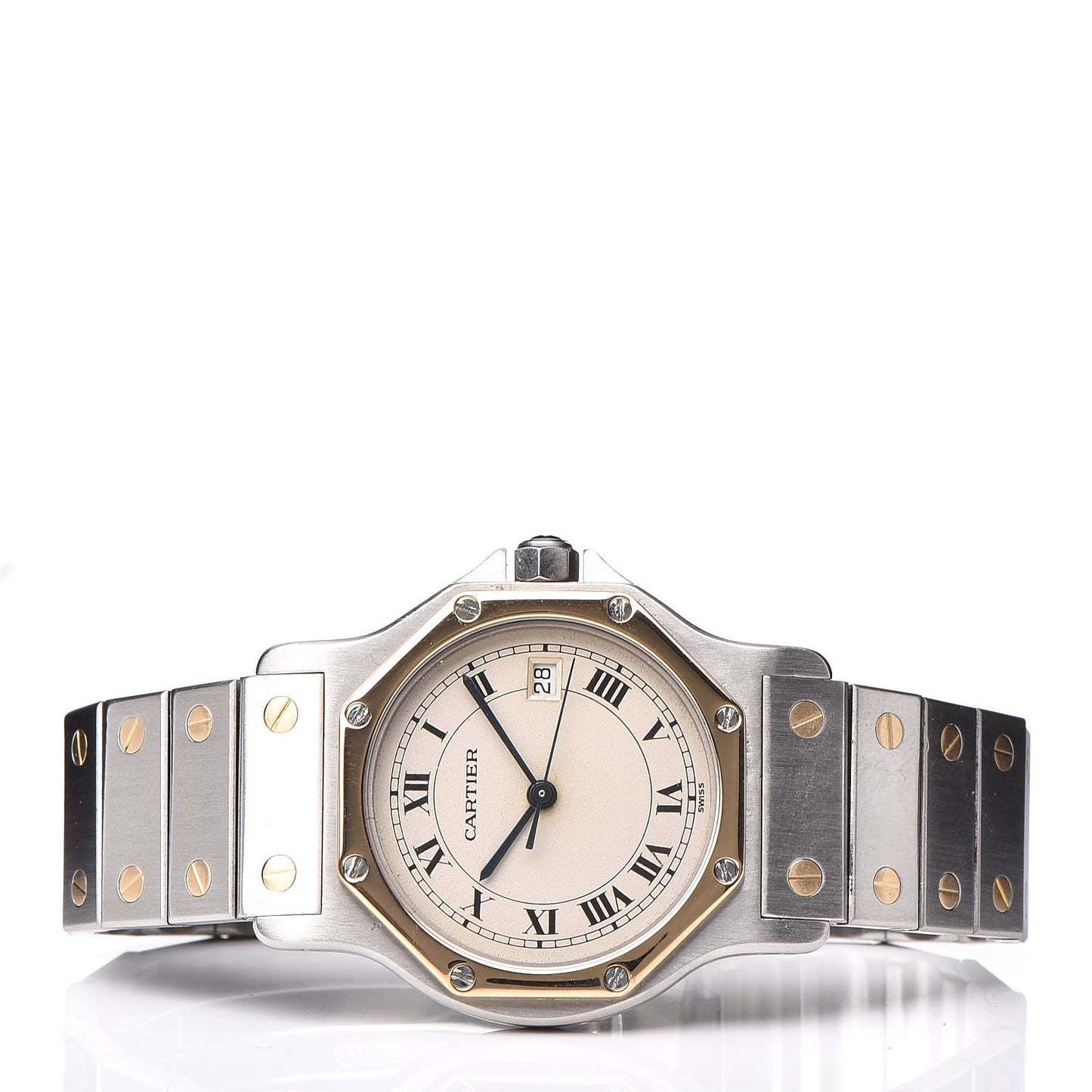 Stainless Steel 18K Yellow Gold 29mm Santos Octagon Quartz Watch