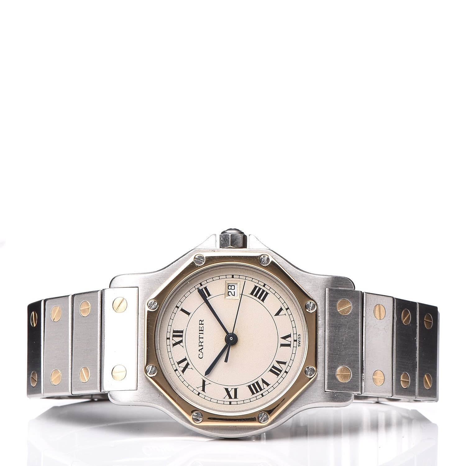 Cartier Stainless Steel 18K Yellow Gold 29mm Santos Octagon Quartz Watch 3 of 9