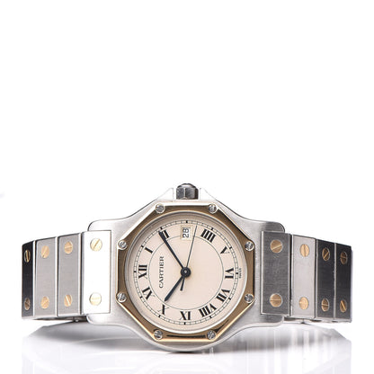 Cartier Stainless Steel 18K Yellow Gold 29mm Santos Octagon Quartz Watch 3 of 9