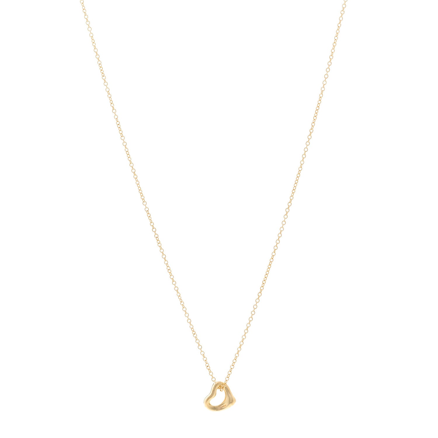 Tiffany 18K Yellow Gold 7mm Elsa Peretti Open Heart Pendant Necklace 1 of 4