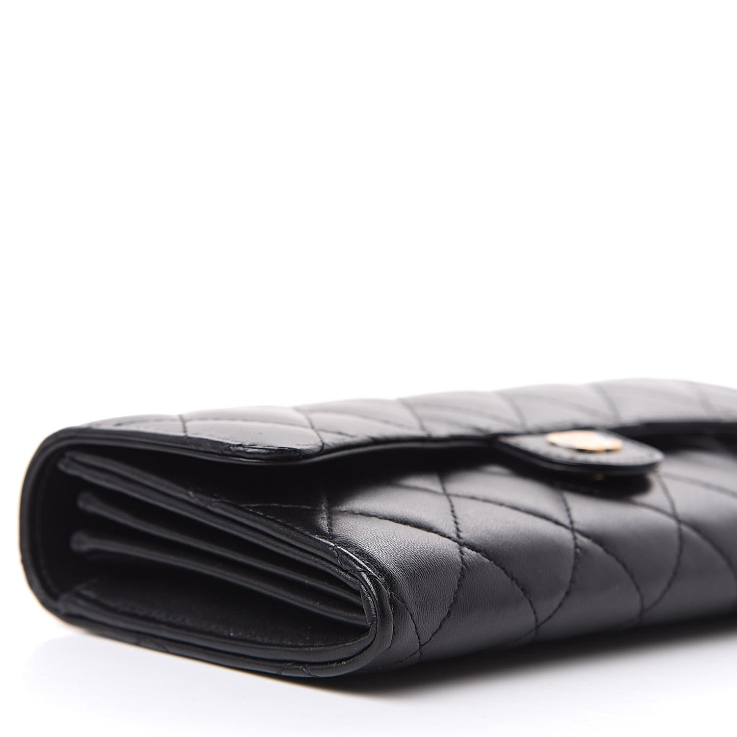 Lambskin Quilted Large Gusset Flap Wallet Black