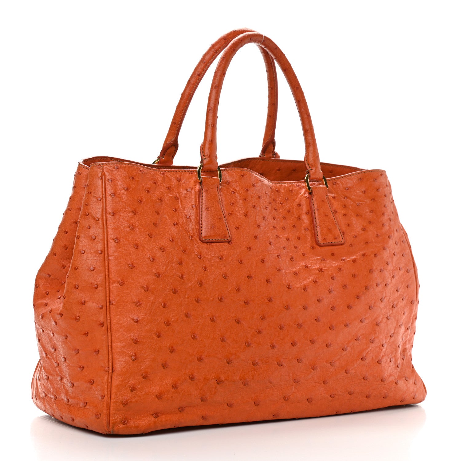 Prada Ostrich Double Zip Tote Papaya 3 of 18
