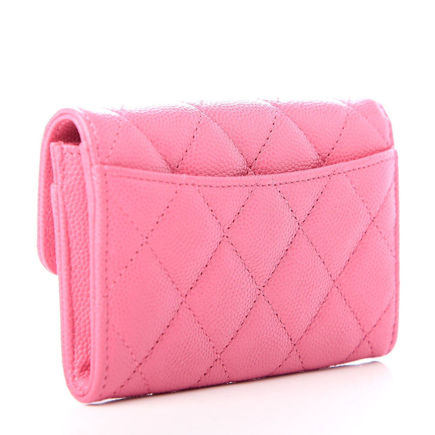 Caviar Quilted Flap Card Holder Wallet Pink