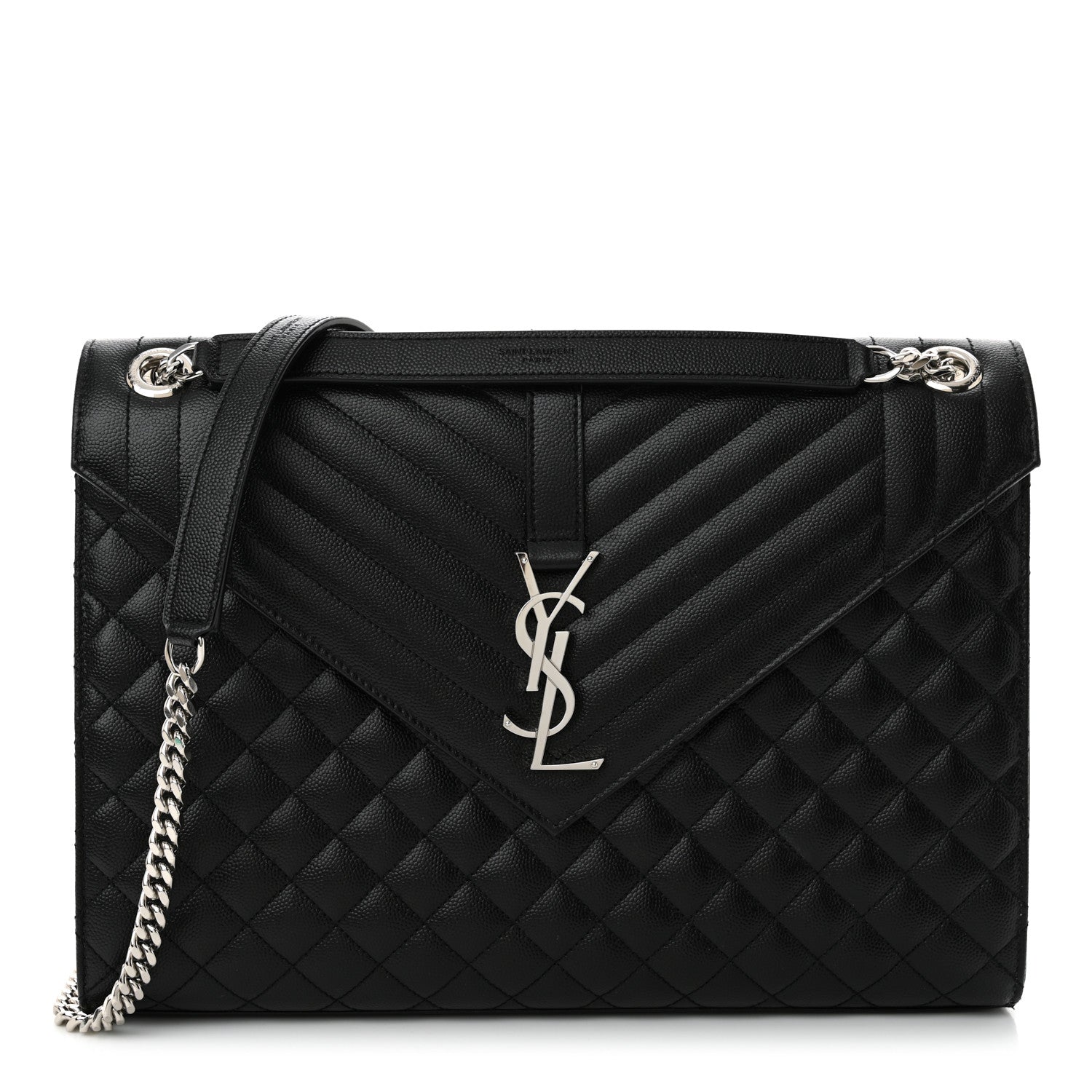 Saint Laurent Grain De Poudre Textured Mixed Matelasse Large Triquilt Monogram Satchel Black 1 of 12