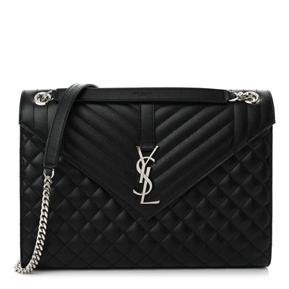 Saint Laurent Grain De Poudre Textured Mixed Matelasse Large Triquilt Monogram Satchel Black 1 of 12
