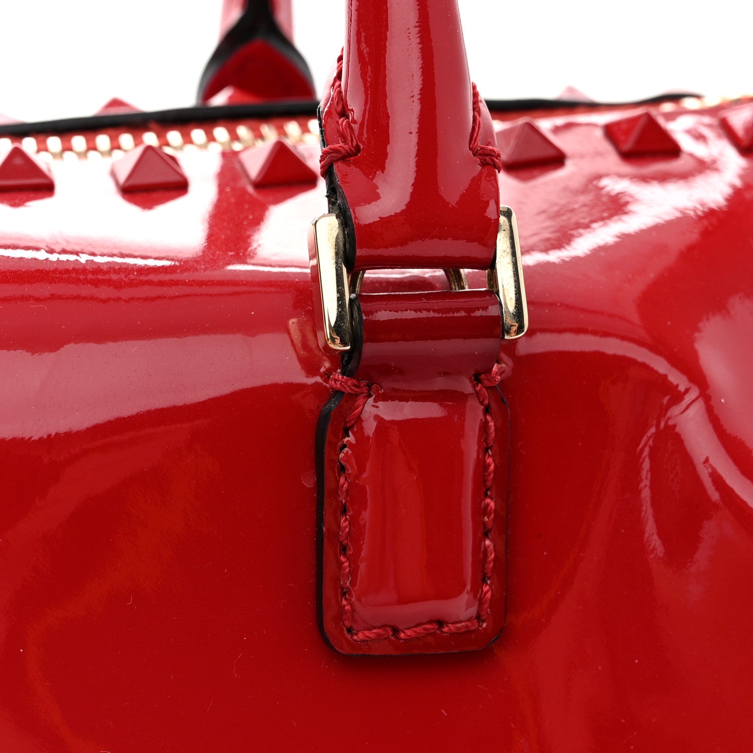 Valentino Garavani Patent Rockstud Top Handle Satchel Red 10 of 12