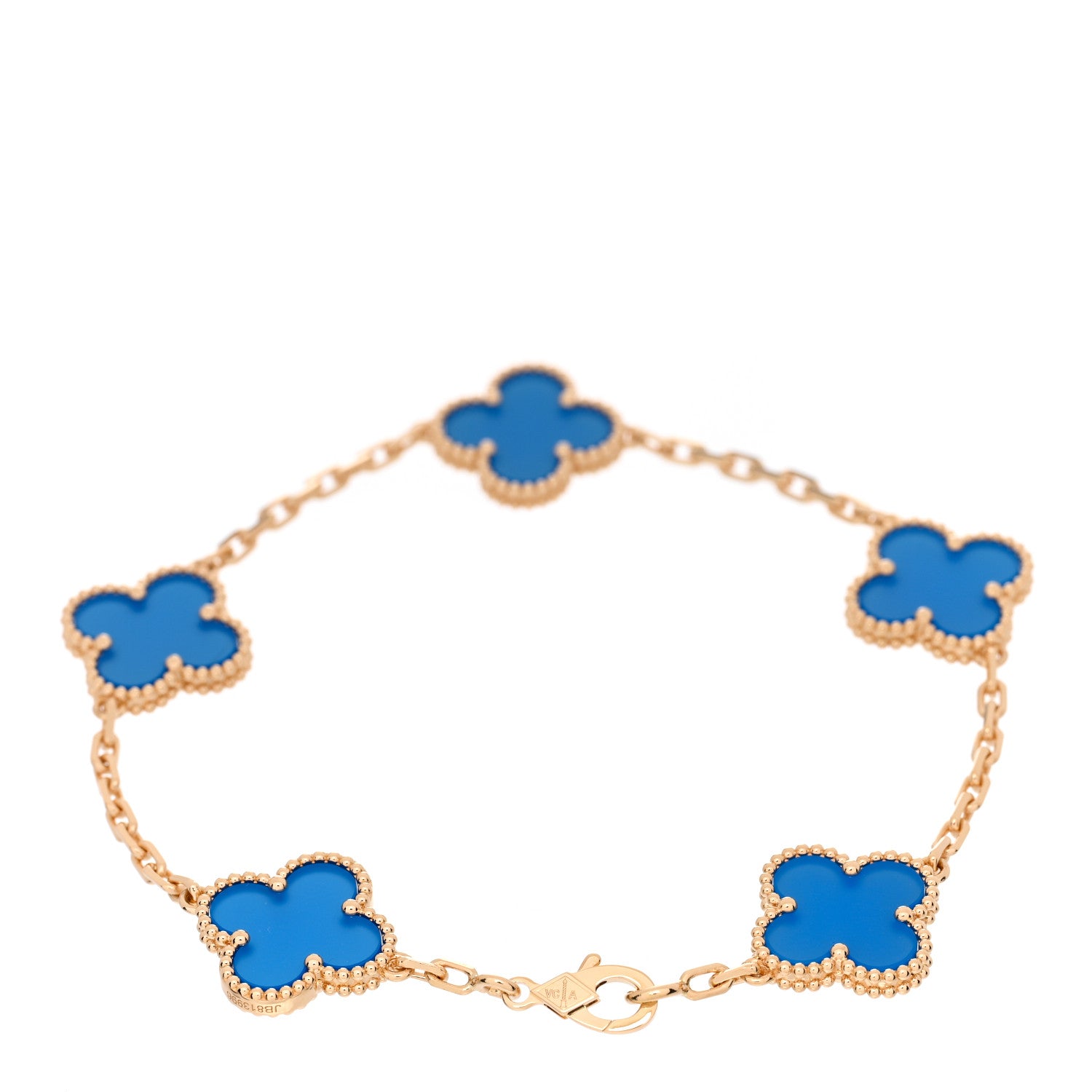 Van Cleef & Arpels 18K Yellow Gold Blue Agate 5 Motifs Vintage Alhambra Bracelet 2 of 4