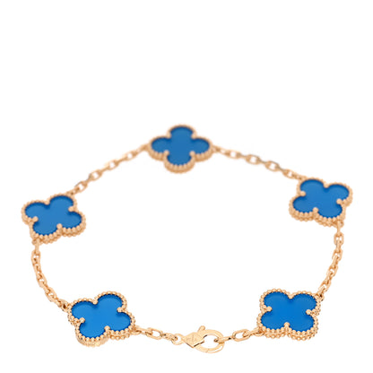 Van Cleef & Arpels 18K Yellow Gold Blue Agate 5 Motifs Vintage Alhambra Bracelet 2 of 4