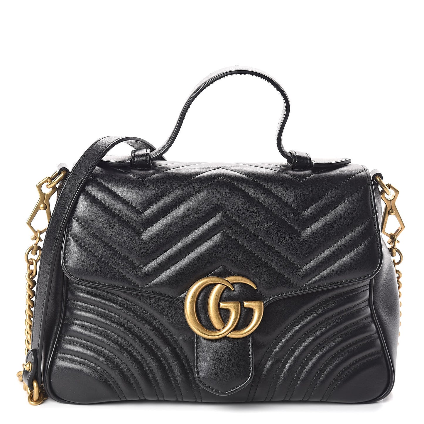 Calfskin Matelasse Small GG Marmont Top Handle Shoulder Bag Black