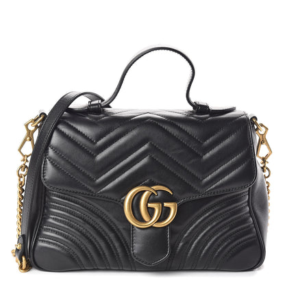 Gucci Calfskin Matelasse Small GG Marmont Top Handle Shoulder Bag Black 1 of 9