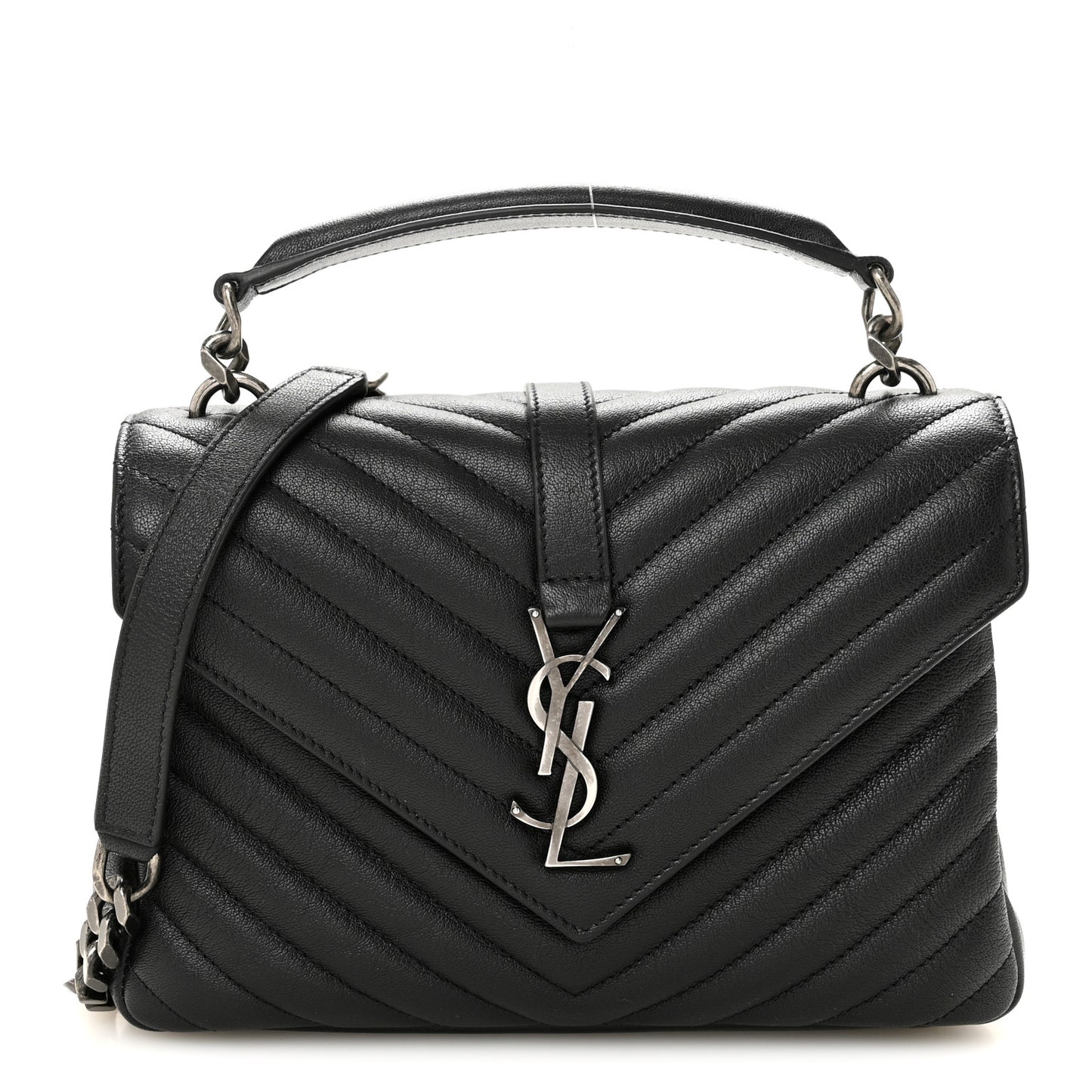 Sheepskin Matelasse Chevron Monogram Medium College Bag Black