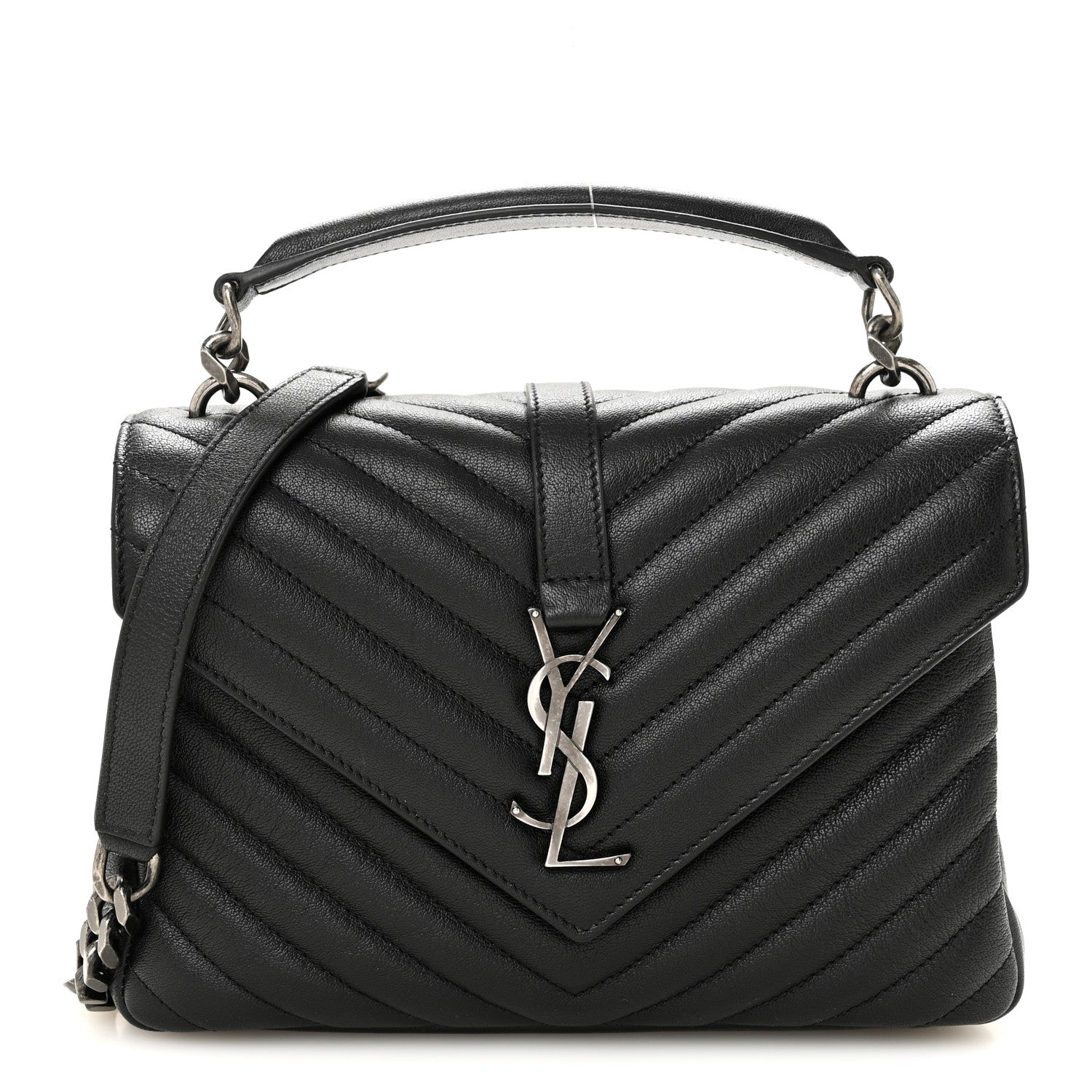 Saint Laurent Sheepskin Matelasse Chevron Monogram Medium College Bag Black 1 of 10