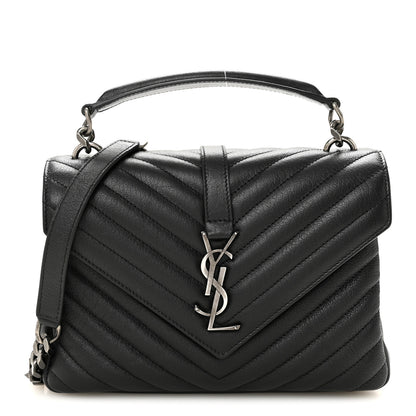 Saint Laurent Sheepskin Matelasse Chevron Monogram Medium College Bag Black 1 of 10
