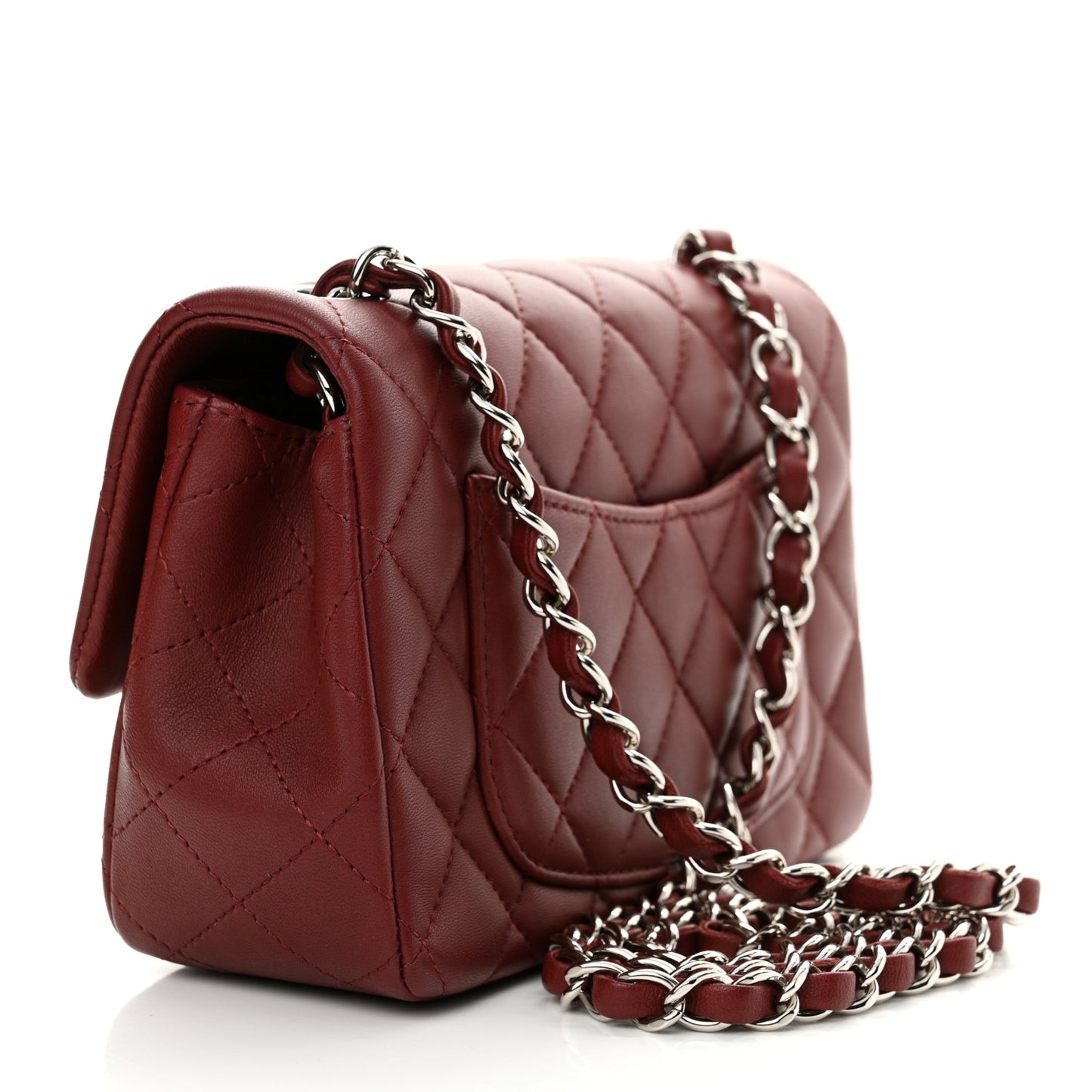 Lambskin Quilted Mini Rectangular Flap Burgundy