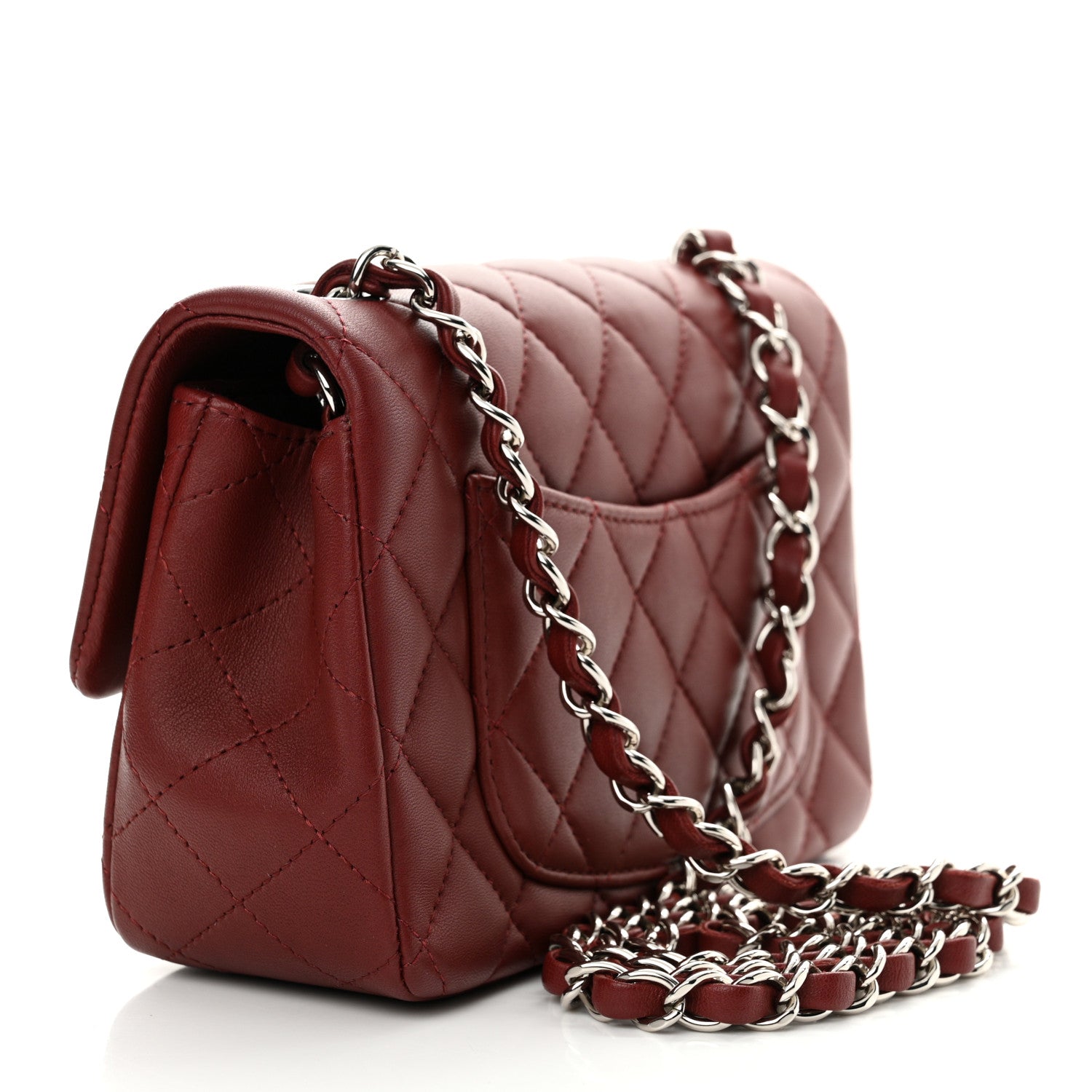 Chanel Lambskin Quilted Mini Rectangular Flap Burgundy 3 of 12