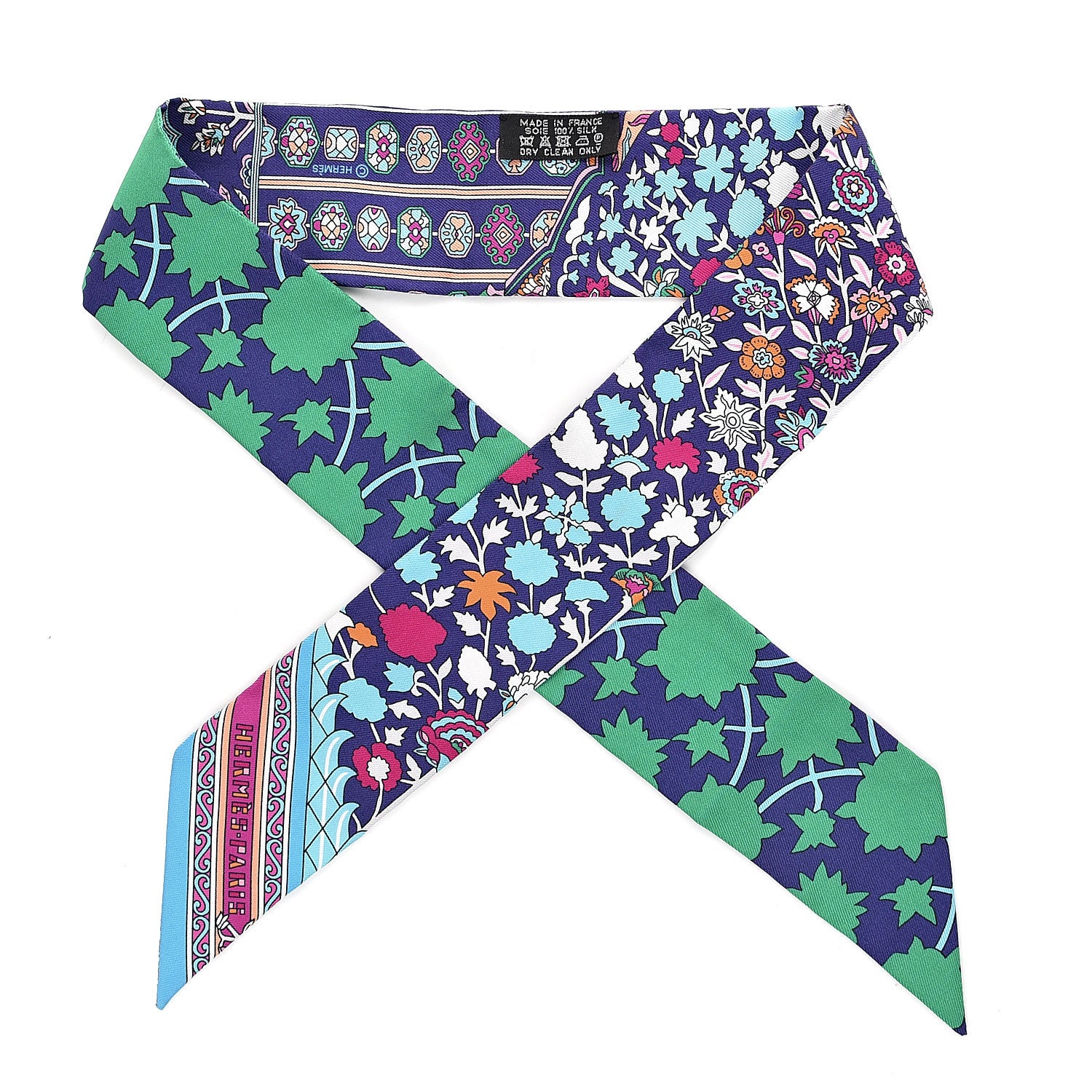 Hermes Silk Tapis Persans Twilly Vert Bleu Fuchsia 1 of 3