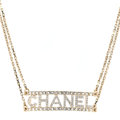 Chanel Metal Crystal Logo Choker Necklace Gold 1 of 7